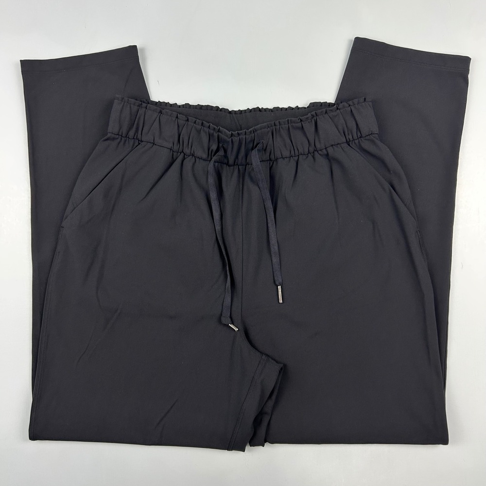 Lululemon Stretch High-Rise Pant Black Straight Leg Drawstring Trousers 7/8 Sz 8 - Picture 1 of 9